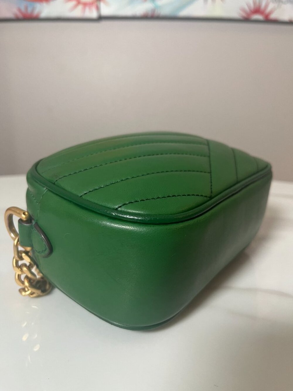 Tory Burch Kira Chevron Emerald Green Camera Bag Chain Crossbody - Picture 11 of 15